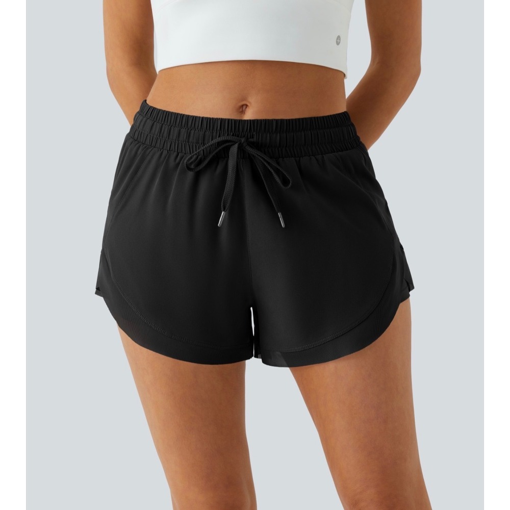 Halara Black Mid Rise Drawstring Contrast Mesh 2-in-1 Flowy Running Shorts 3in S - Picture 2 of 11